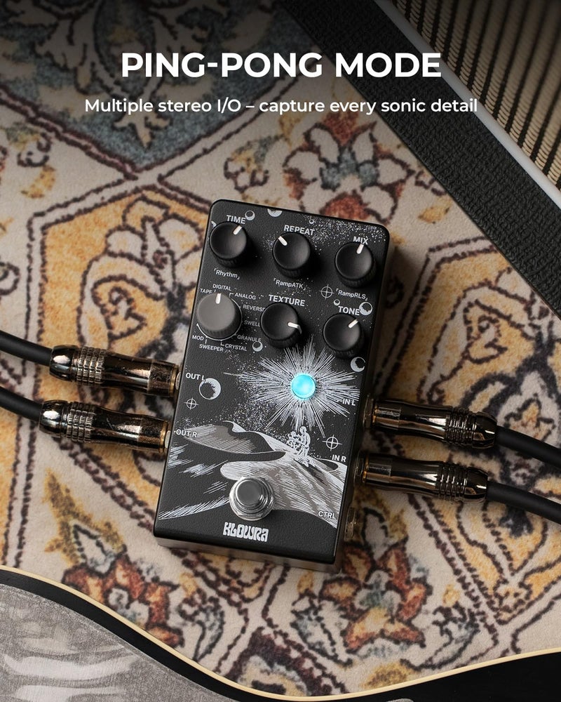 Klowra Everlast Delay Guitar Pedal for Electric Guitar - Ramp,9 Stereo Delay Types, Tap Tempo, True Bypass, Analog Dry Through, support Expression Pedal&TS/TRS footswitch - Image 5