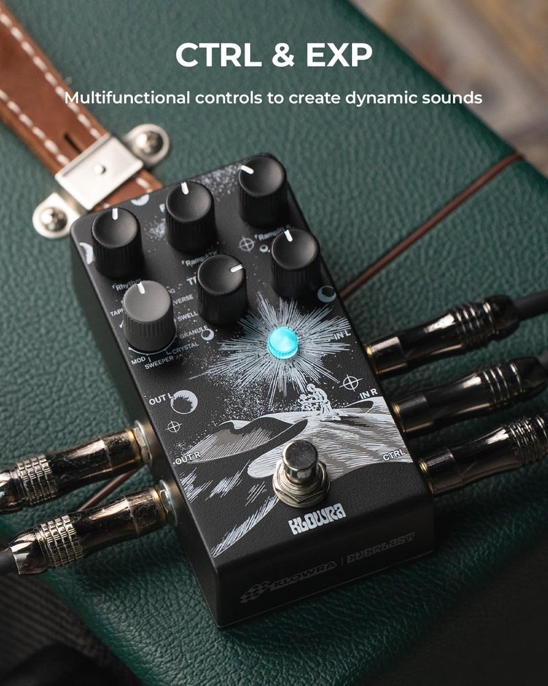 Klowra Everlast Delay Guitar Pedal for Electric Guitar - Ramp,9 Stereo Delay Types, Tap Tempo, True Bypass, Analog Dry Through, support Expression Pedal&TS/TRS footswitch - Image 4