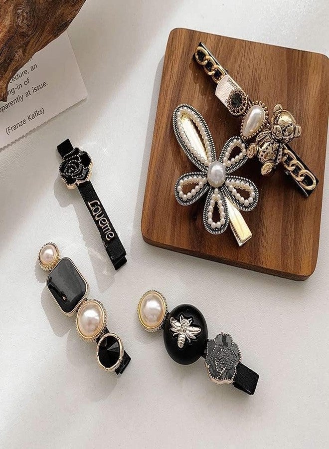 S SMITEX Smitex Korean Fashion Style Pearl Rhinestone Metal Hair Clips Hair Pin Stylish Hair Accessories Jewellery For Women's And Girls (Pack Of 11), Black And White - Image 4