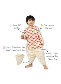 Polka Tots Polka Tots Full Sleeves Camel Print Angrakha Top With Dhoti - Cream (9M - 12M)  - Image 4