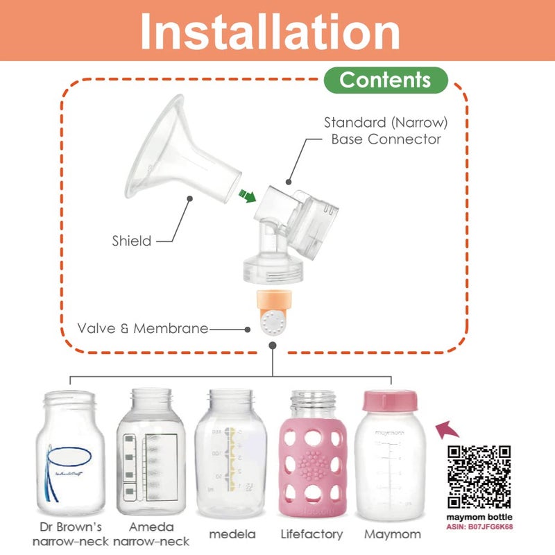 ماي موم 17 mm 2X Two-Piece Breastshield, 2X Base Connector w/Valve and Membrane Compatible with Medela Breast Pumps; Small Shield (17mm) - Image 5