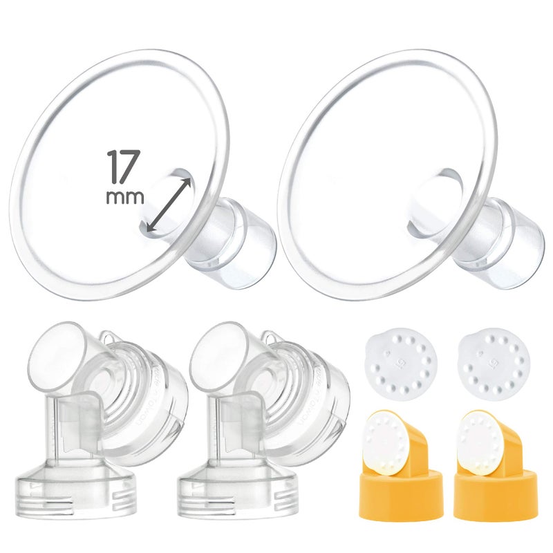 ماي موم 17 mm 2X Two-Piece Breastshield, 2X Base Connector w/Valve and Membrane Compatible with Medela Breast Pumps; Small Shield (17mm) - Image 1