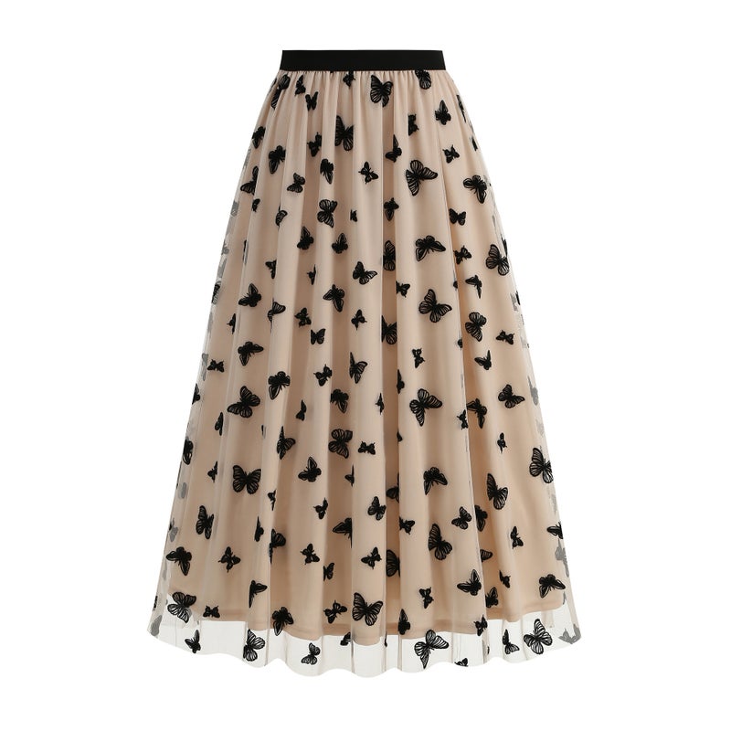 Women's A-line Long Maxi Skirt with Butterfly Embroidery - Image 2