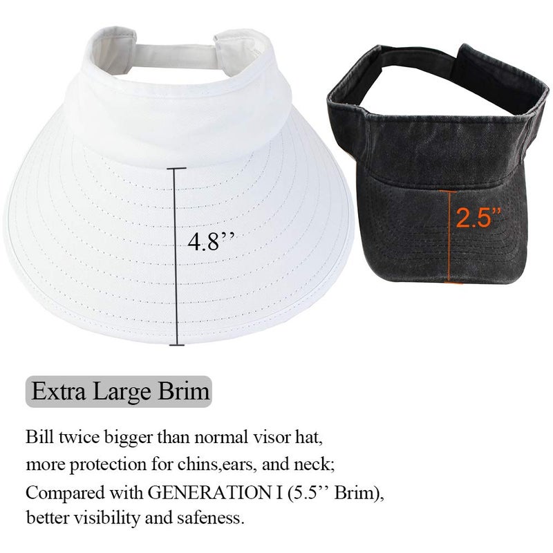 CAMOLAND 2PCS Wide Brim Sun Visor Hat Women Large UV Protective Golf Beach Cap, Design in Korea 1black+1white - Image 3