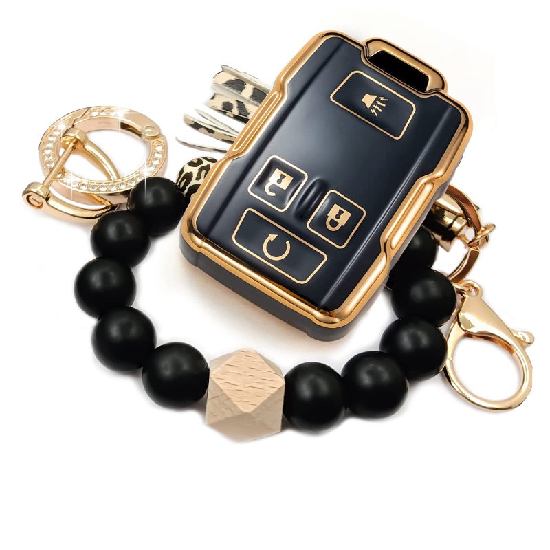 RFSRZ Car Key Fob TPU Gold Black Cover Fits for GMC Sierra Chevrolet Silverado 1500 2500 3500 2014 2015 2016 2017 2018 2019 2020 GMC Canyon Chevy Colorado 20152022 Boho Decoration Bling Key Holder