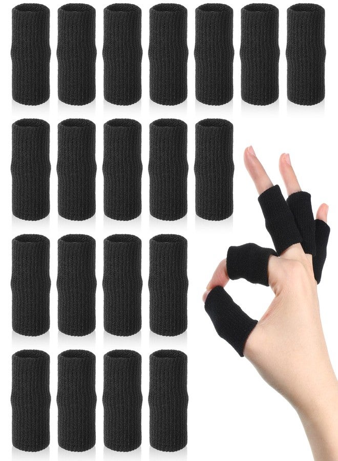 WLLHYF 20 Pcs Black Finger Sleeves Breathable Finger Brace Elastic Support Compression Sleeves for Arthritis Thumb Splint for Relief Sports Protection for Basketball, Golf, Tennis - Image 1