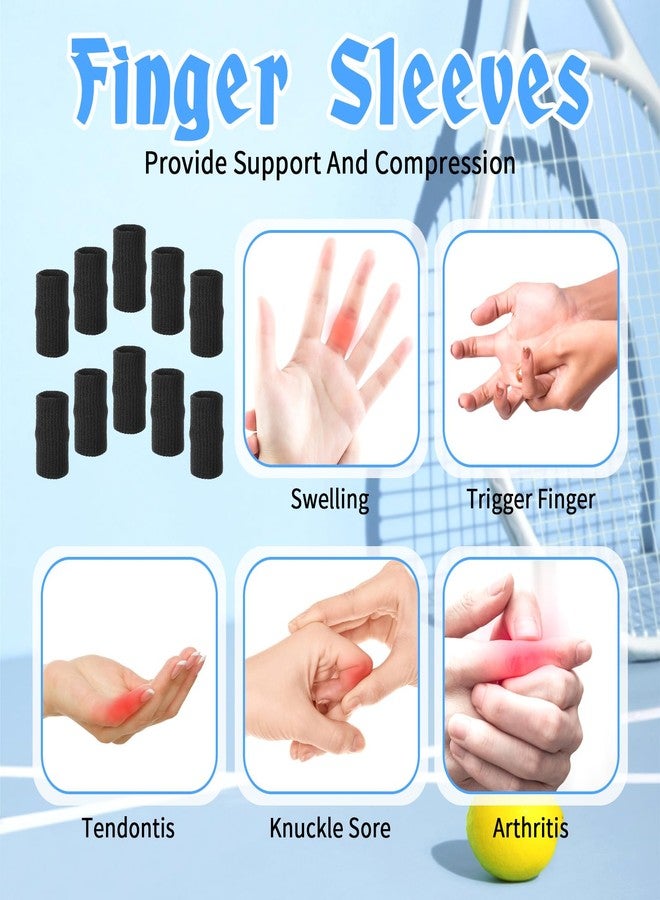 WLLHYF 20 Pcs Black Finger Sleeves Breathable Finger Brace Elastic Support Compression Sleeves for Arthritis Thumb Splint for Relief Sports Protection for Basketball, Golf, Tennis - Image 4