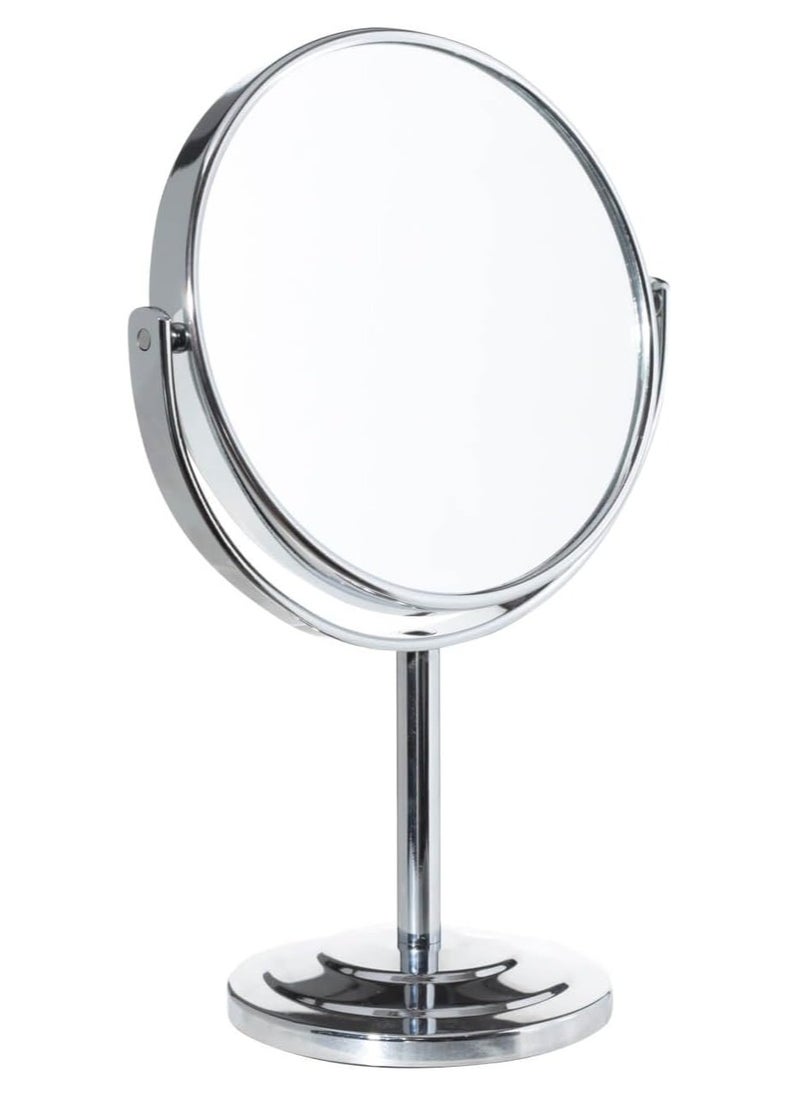 Generic - Double Sided Magnification Mirror and Regular 360 Rotating, Cosmetic Chrome Mirror with Stand 5inch Base, 1X and 5X Magnifying Makeup Mirror on Stand for Bedroom and Bathroom, Free Standing Desk (6'') - Image 1