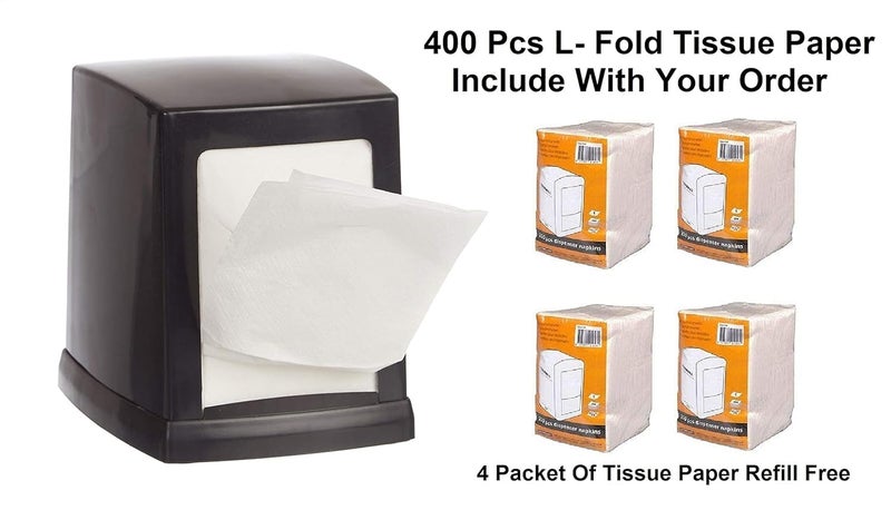 KR STORE Double Side Cube Table Top Tissue Dispenser with LFold 400 Pcs Tissue Paper Refill Black - Image 5