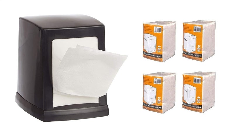 KR STORE Double Side Cube Table Top Tissue Dispenser with LFold 400 Pcs Tissue Paper Refill Black - Image 1