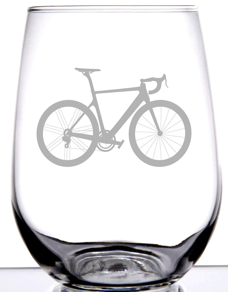 IE Laserware Bike Boneshaker Stemless Wine Glass | Laser Etch Embedded Design | Bicycle 2 Wheeler | Mountain Bike | 15 ounce - Image 1