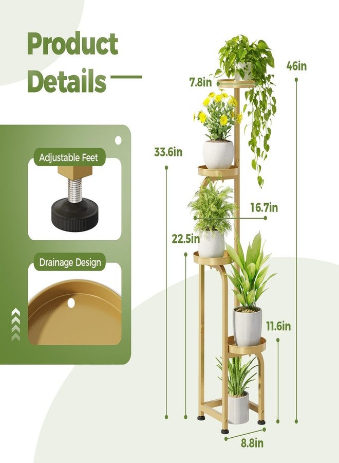 Bamworld Corner Plant Stand Indoor Outdoor, Tall Metal Flower Pot Stands for Multiple Plants, 4 Tier Gold Heavy Duty Plant Shelf for Patio Garden Balcony Living Room Bedroom(Patent Design) - Image 4