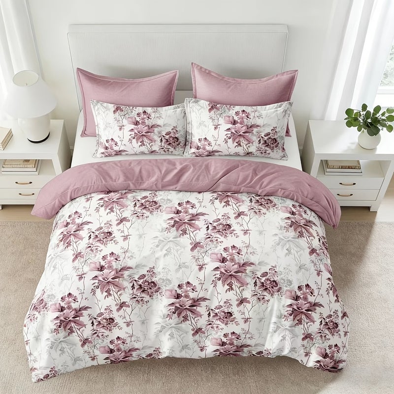 Full-size Purple Floral Duvet Cover and Pillowcase Bedding, 3pcs Set, Suitable for All Seasons in Bedrooms, Guest Rooms, and Dormitories, Dandong Duvet Cover, No Filler Included, Washable, Machine Washable - Image 5