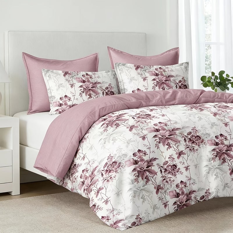Full-size Purple Floral Duvet Cover and Pillowcase Bedding, 3pcs Set, Suitable for All Seasons in Bedrooms, Guest Rooms, and Dormitories, Dandong Duvet Cover, No Filler Included, Washable, Machine Washable - Image 2