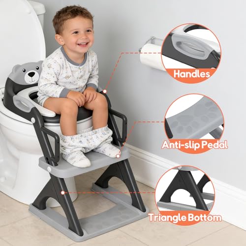 SKYROKU Potty Training Seat with Step Stool Ladder, Toddler Toilet Seat for Boys Girls, Adjustable 6 Heights Fits Round & Elongated Toilets, Anti-Slip Pads & Leak-Proof Guard - Image 2