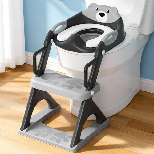 SKYROKU Potty Training Seat with Step Stool Ladder, Toddler Toilet Seat for Boys Girls, Adjustable 6 Heights Fits Round & Elongated Toilets, Anti-Slip Pads & Leak-Proof Guard - Image 1