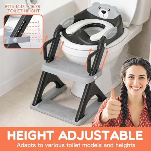 SKYROKU Potty Training Seat with Step Stool Ladder, Toddler Toilet Seat for Boys Girls, Adjustable 6 Heights Fits Round & Elongated Toilets, Anti-Slip Pads & Leak-Proof Guard - Image 5
