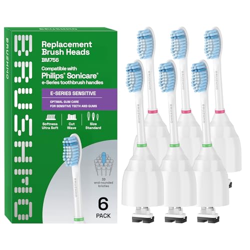 Brushmo e-Series Sensitive Replacement Toothbrush Heads, Compatible with Philips Sonicare Screw-on Electric Toothbrush Handles, 6 Standard Replacement Heads, Ultra Soft Dupont Bristles, BM756, White - Image 1