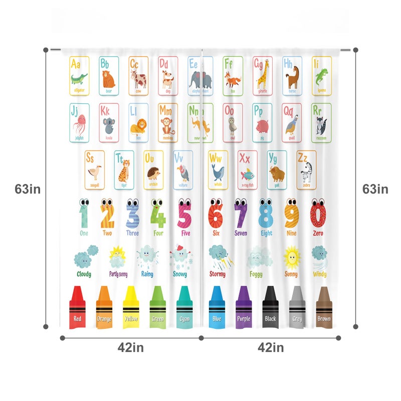 MESHELLY Alphabet ABC Kids Curtains 42Wx63H Inch Rod Pocket Colorful Cartoon Animal Learning Daycare Preschool Classroom Curtains Educational Nursery Playroom Bedroom Living Room Window Drapes - Image 3