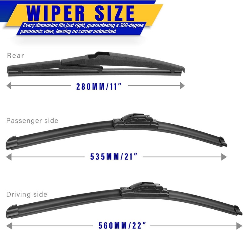 Rooppa 3 Windshield Wiper Blades Replacement for 2014-2018 Jeep Grand Cherokee (Set of 3) U/J Hook - Image 2
