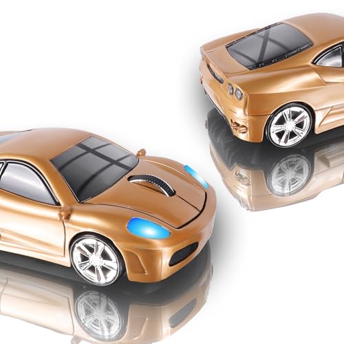 elec Space Wireless Mouse 2.4GHz Cool Sport Car Shape Wireless Mouse Optical Cordless Mice with USB Receiver for PC Laptop Computer 1600 DPI 3 Buttons Gold - Image 2