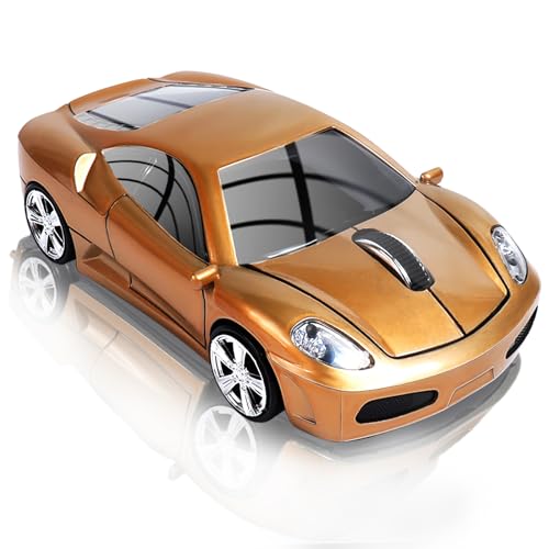 elec Space Wireless Mouse 2.4GHz Cool Sport Car Shape Wireless Mouse Optical Cordless Mice with USB Receiver for PC Laptop Computer 1600 DPI 3 Buttons Gold - Image 1