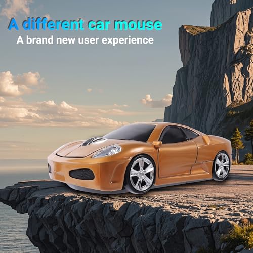 elec Space Wireless Mouse 2.4GHz Cool Sport Car Shape Wireless Mouse Optical Cordless Mice with USB Receiver for PC Laptop Computer 1600 DPI 3 Buttons Gold - Image 3