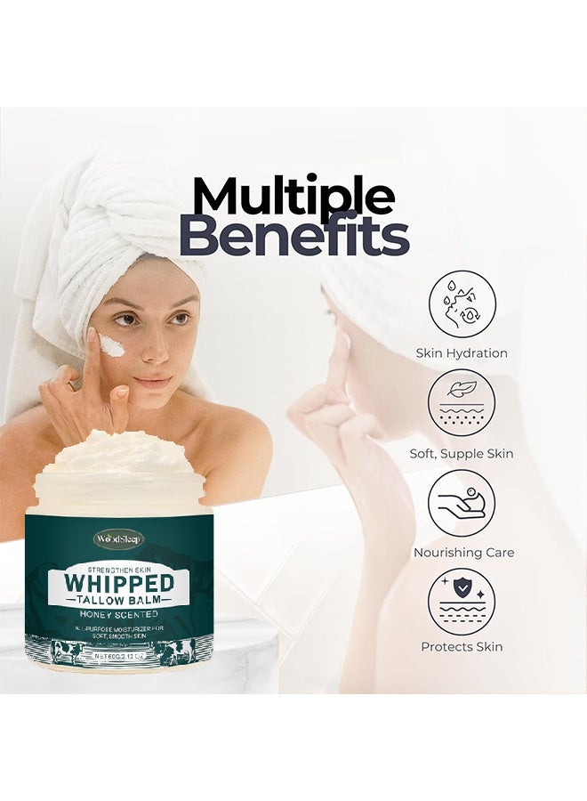 WoodSleep Whipped Tallow Balm Honey Scented -Beef Tallow Moisturising Cream, Natural Lotion Tallow Cream, Grass Food Beef Tallow Balm, for Skin Care Face and Body, for Sensitive Skin 60g - Image 2