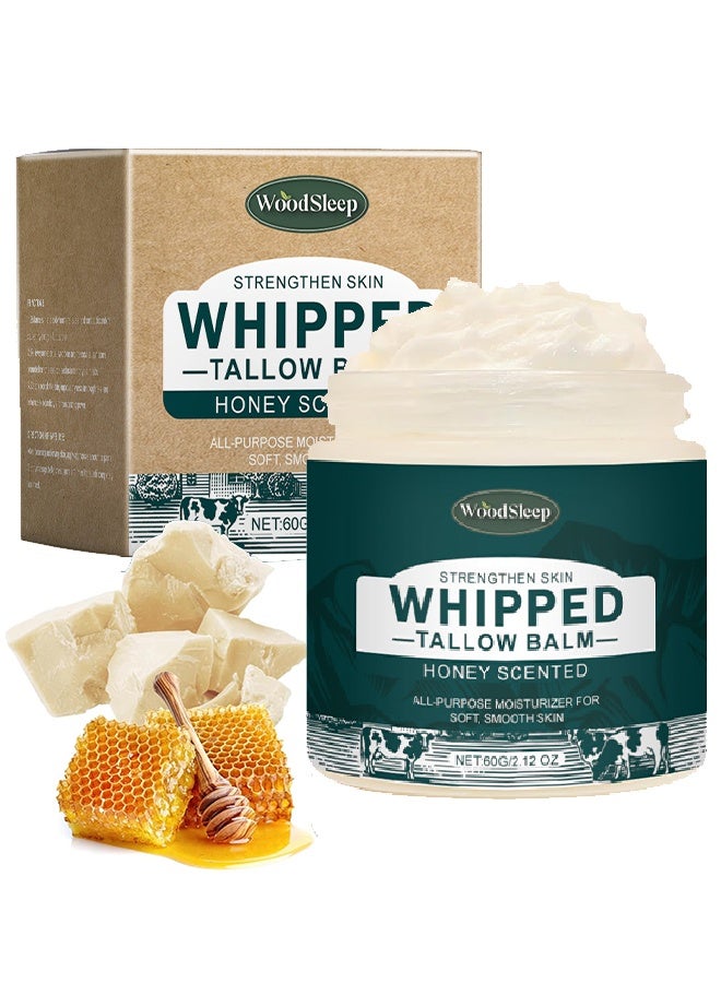 WoodSleep Whipped Tallow Balm Honey Scented -Beef Tallow Moisturising Cream, Natural Lotion Tallow Cream, Grass Food Beef Tallow Balm, for Skin Care Face and Body, for Sensitive Skin 60g - Image 1