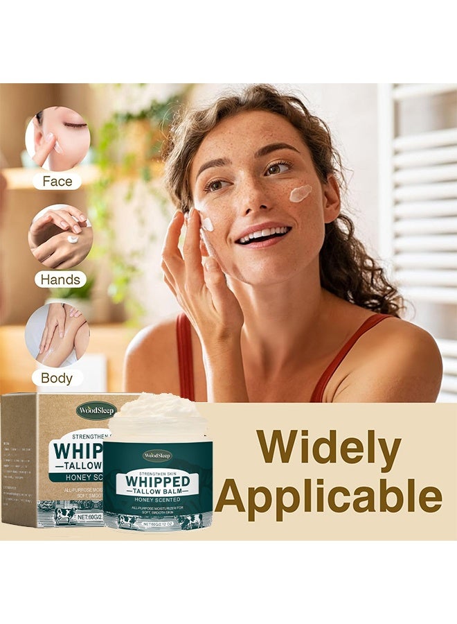 WoodSleep Whipped Tallow Balm Honey Scented -Beef Tallow Moisturising Cream, Natural Lotion Tallow Cream, Grass Food Beef Tallow Balm, for Skin Care Face and Body, for Sensitive Skin 60g - Image 3