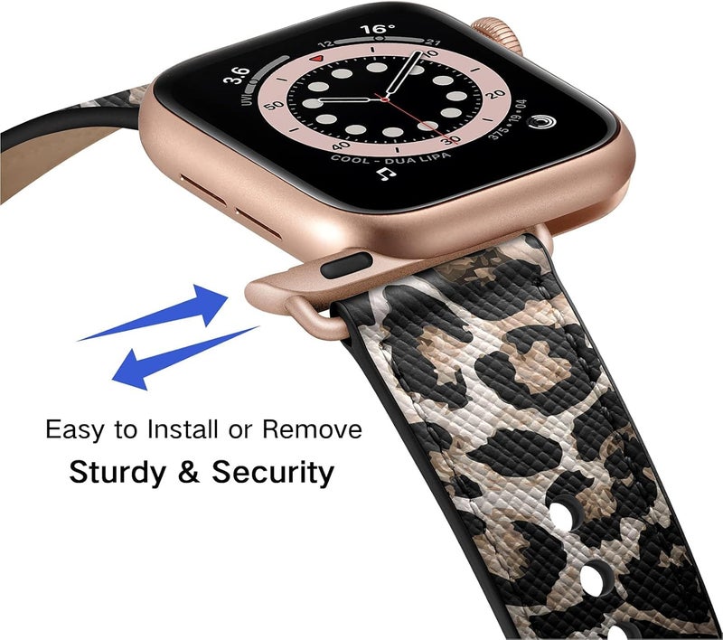 سوار OUHENG المتوافق مع Apple Watch مقاس 45مم 44مم 42مم 41مم 40مم 38مم، سوار بديل من الجلد الطبيعي لساعة iWatch SE والسلسلة 7 6 5 4 3 2 1 - Image 2