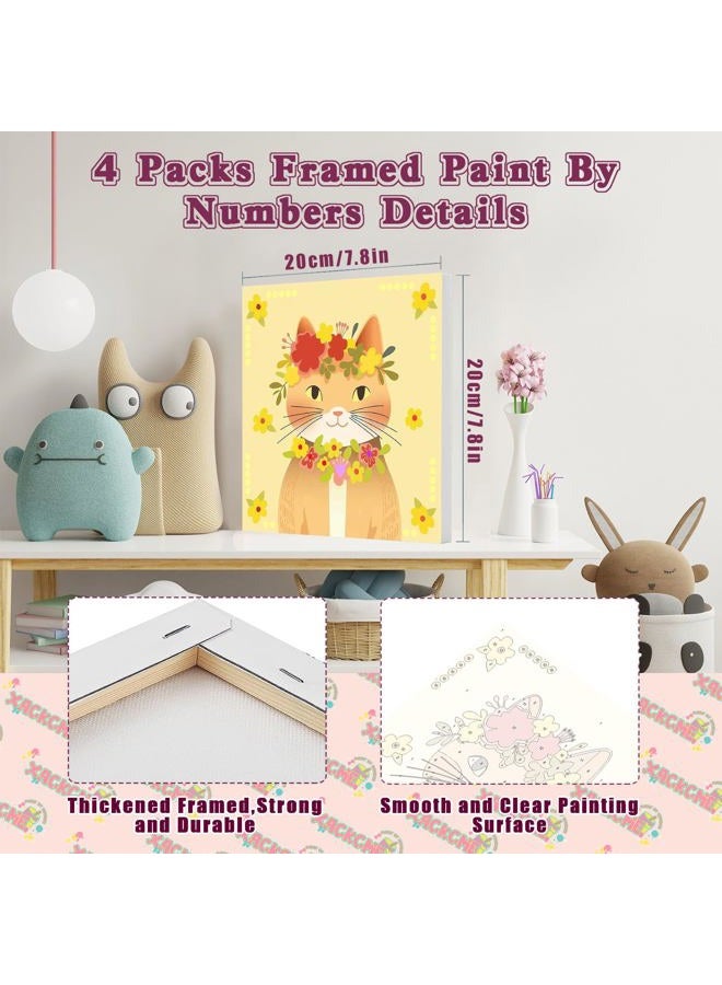 xackcme 4 Pack Cat Paint by Number for Kids with Wooden Frame, Paint by Numbers for Kids Cats Ages 4-8-12, Easy Cat DIY Acrylic Oil Painting Kits for Home Wall Decor (8X8 inch) - Image 2