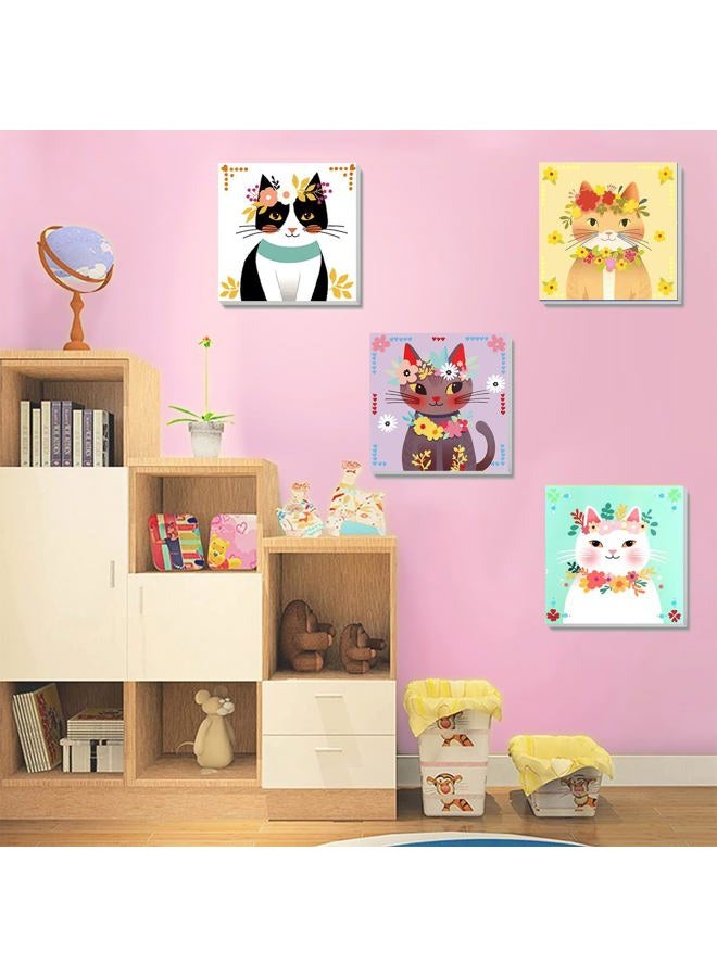 xackcme 4 Pack Cat Paint by Number for Kids with Wooden Frame, Paint by Numbers for Kids Cats Ages 4-8-12, Easy Cat DIY Acrylic Oil Painting Kits for Home Wall Decor (8X8 inch) - Image 5