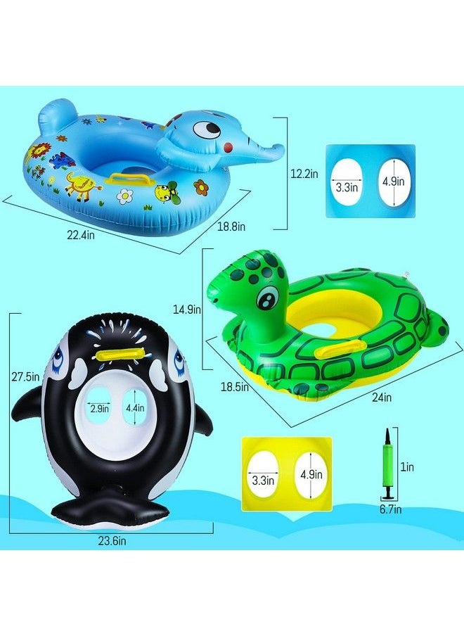 Rtudan - 24" 3 Pack Pool Inflatable Floats For Kids Elephant Tortoise Shark Swim Floats Tube Rings Swimming Rings For Kids Fun Animal Floats For Summer Beach Party - Image 1