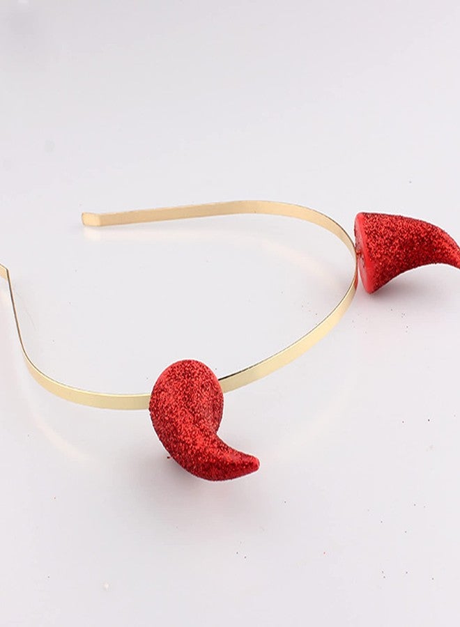 WLBON 2 Pcs Halloween Devil Horns Headband Red Demon Vampire Cow Ears Hair Hoops Bands Headpiece Hairband Women Christmas Wedding Holiday Festival Baby Shower Cosplay Dress Up Birthday Party Accessories - Image 5