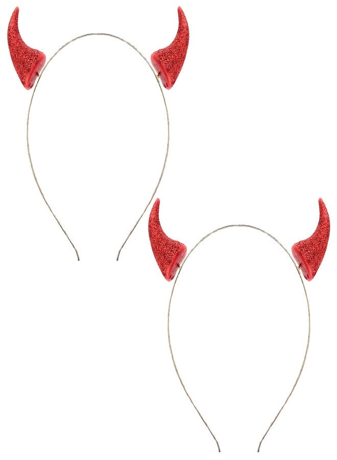 WLBON 2 Pcs Halloween Devil Horns Headband Red Demon Vampire Cow Ears Hair Hoops Bands Headpiece Hairband Women Christmas Wedding Holiday Festival Baby Shower Cosplay Dress Up Birthday Party Accessories - Image 1