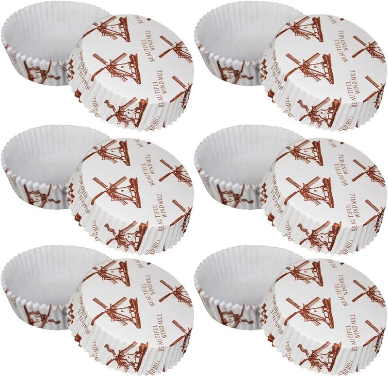 IMIKEYA Grease-proof round Baking Cups Heat-resistant Paper Cupcake Wrappers for Cake Baking 300 Pieces Windmill Design Suitable for Home and Professional Use - Image 1