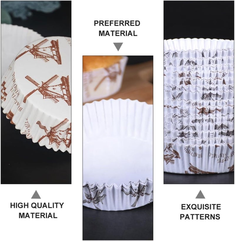 IMIKEYA Grease-proof round Baking Cups Heat-resistant Paper Cupcake Wrappers for Cake Baking 300 Pieces Windmill Design Suitable for Home and Professional Use - Image 3