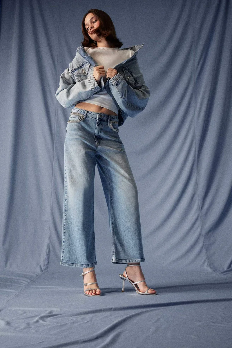 ديفاكتو Wide Leg High Waist Ankle Length Jeans