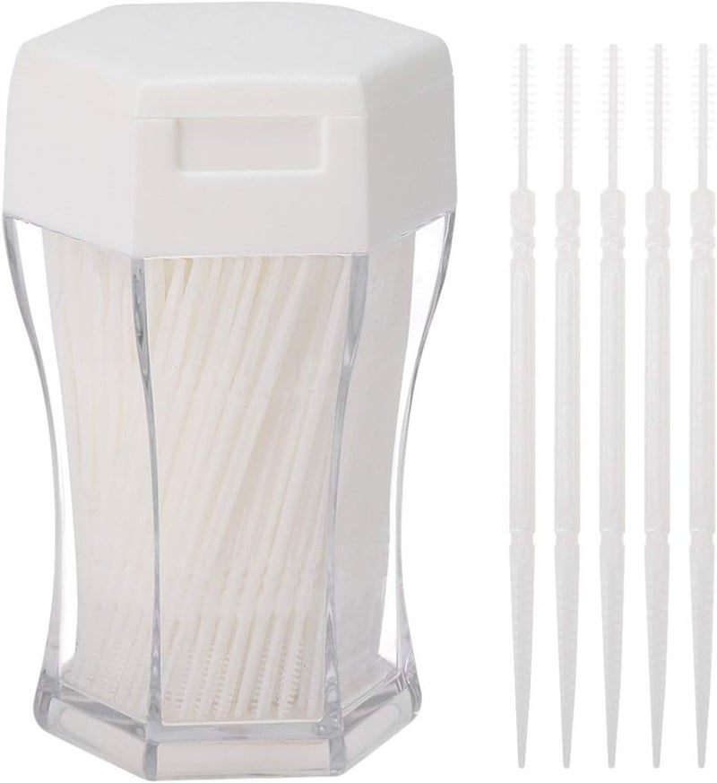 comfrt 200Pcs Plastic Toothpick Double-Head Dental Toothpicks Oral Sticks Interdental Picks Brush Interdental Floss Cleaners for Household (White) - Image 1