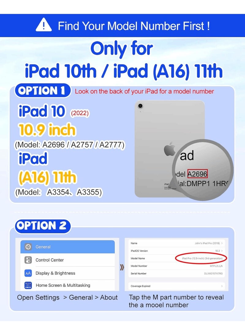 اووكاي جراب للأطفال لجهاز iPad (A16) من الجيل الحادي عشر مقاس 11 بوصة/iPad من الجيل العاشر مقاس 10.9 بوصة - جراب لطيف برسومات كرتونية رائعة للأطفال مع حامل وحزام كتف وحامل أقلام مقاوم للصدمات (أزرق وأحمر) - Image 2