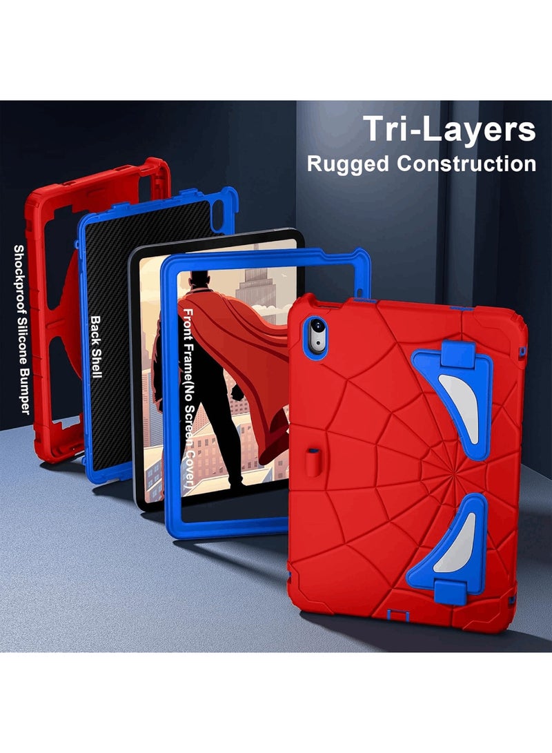 اووكاي جراب للأطفال لجهاز iPad (A16) من الجيل الحادي عشر مقاس 11 بوصة/iPad من الجيل العاشر مقاس 10.9 بوصة - جراب لطيف برسومات كرتونية رائعة للأطفال مع حامل وحزام كتف وحامل أقلام مقاوم للصدمات (أزرق وأحمر) - Image 3