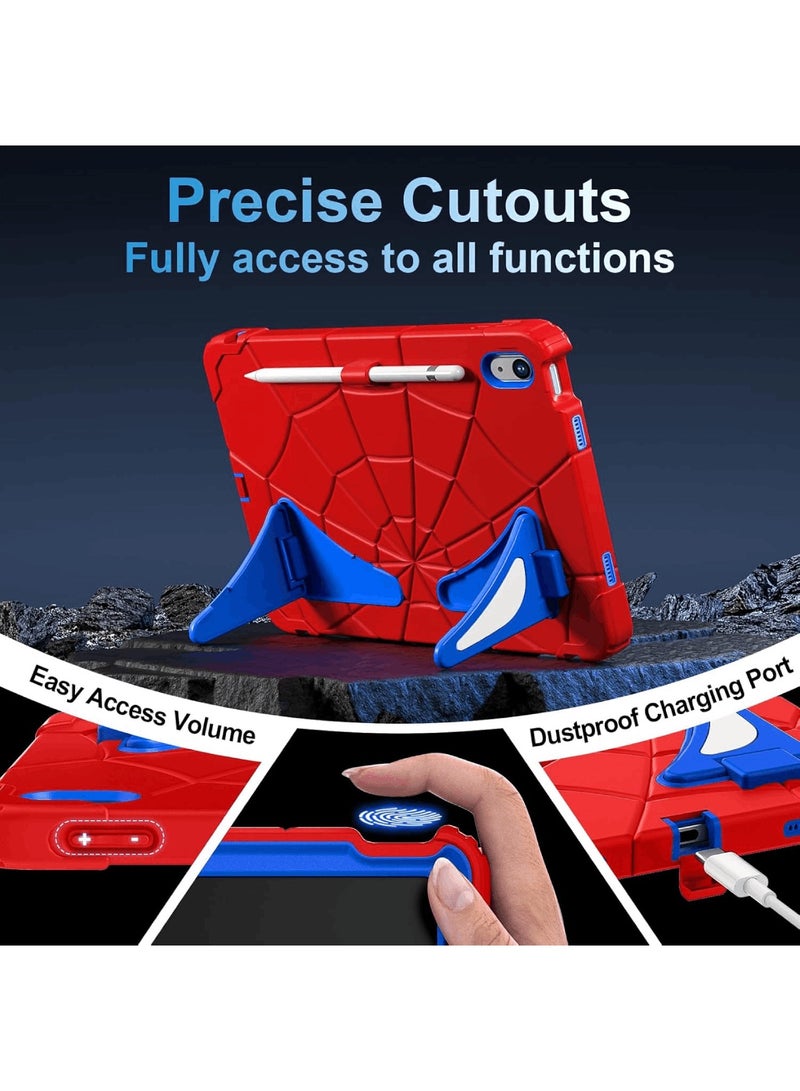 اووكاي جراب للأطفال لجهاز iPad (A16) من الجيل الحادي عشر مقاس 11 بوصة/iPad من الجيل العاشر مقاس 10.9 بوصة - جراب لطيف برسومات كرتونية رائعة للأطفال مع حامل وحزام كتف وحامل أقلام مقاوم للصدمات (أزرق وأحمر) - Image 5