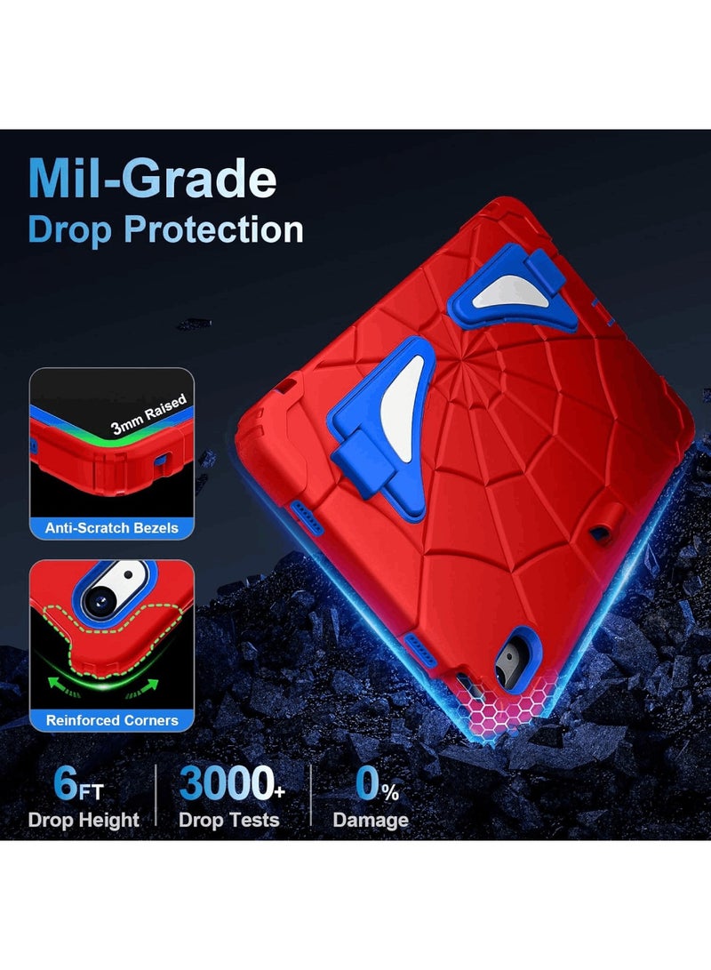 اووكاي جراب للأطفال لجهاز iPad (A16) من الجيل الحادي عشر مقاس 11 بوصة/iPad من الجيل العاشر مقاس 10.9 بوصة - جراب لطيف برسومات كرتونية رائعة للأطفال مع حامل وحزام كتف وحامل أقلام مقاوم للصدمات (أزرق وأحمر) - Image 4