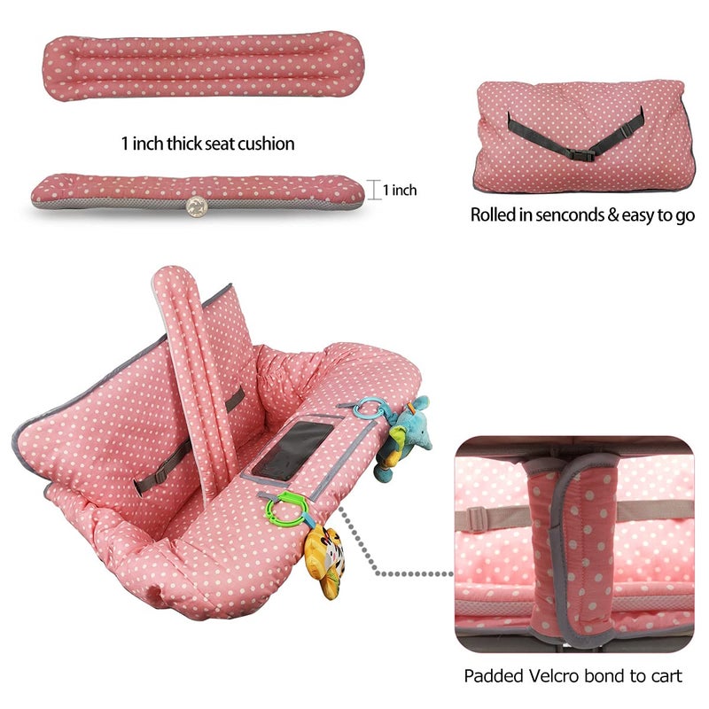 ICOPUCA Shopping Cart Cover, 2 in 1 cart Cover for Babies N high Chair Cover, Padded Grocery cart Cover for Baby Girl boy, with 1” Thick/Removable/Reversible Cushion, Pink dots; - Image 5