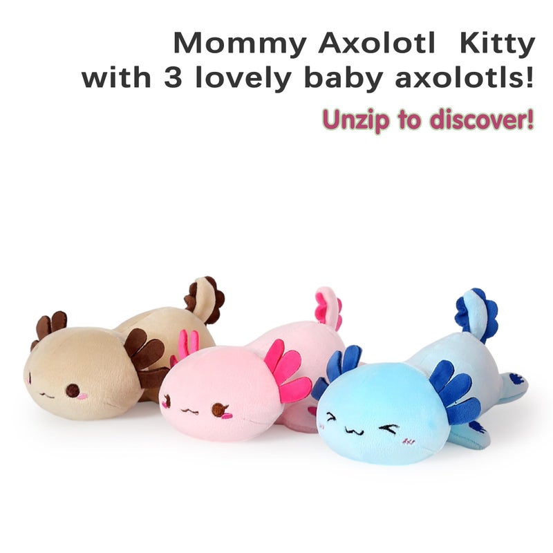 Onsoyours Axolotl Stuffed Animal Mommy 19.7" with 3 Baby Axolotl Plushies in Tummy, 4 Piece of Cute Axolotl Plush Pillow Toys for Kids Girls Boys (Pink Axolotl Family) - Image 4