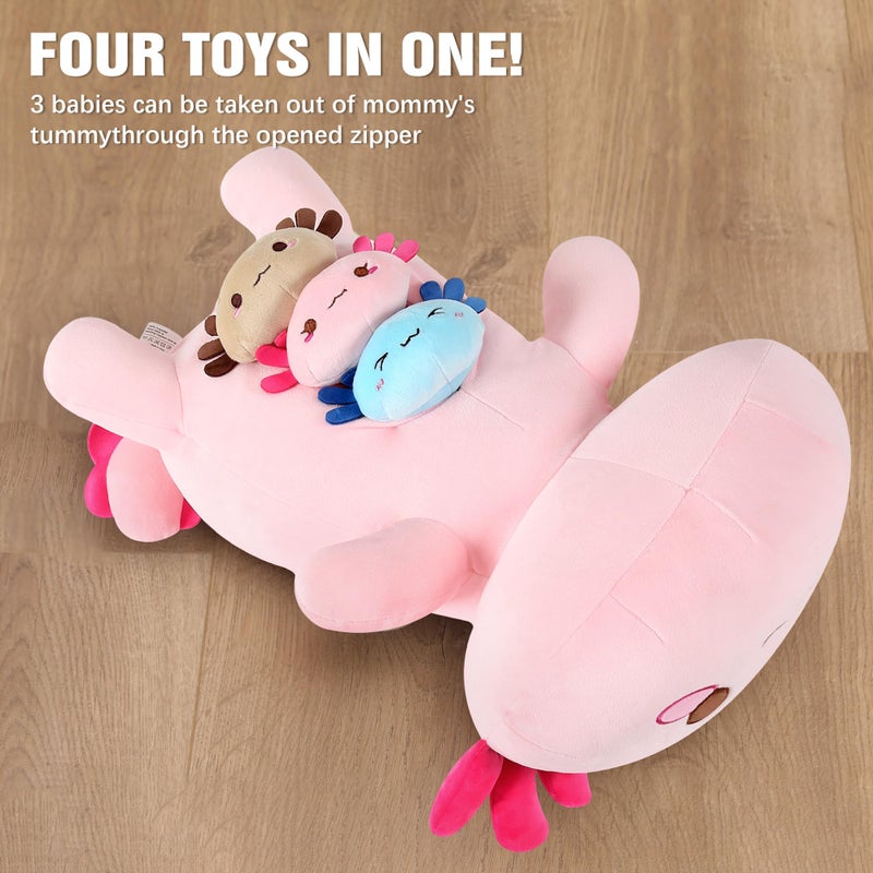 Onsoyours Axolotl Stuffed Animal Mommy 19.7" with 3 Baby Axolotl Plushies in Tummy, 4 Piece of Cute Axolotl Plush Pillow Toys for Kids Girls Boys (Pink Axolotl Family) - Image 5
