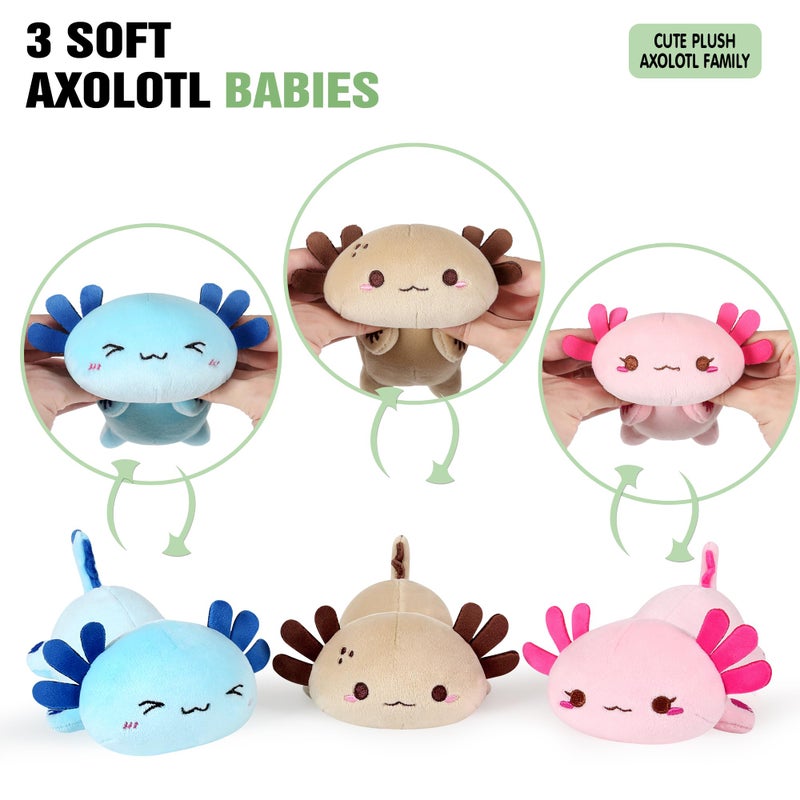 Onsoyours Axolotl Stuffed Animal Mommy 19.7" with 3 Baby Axolotl Plushies in Tummy, 4 Piece of Cute Axolotl Plush Pillow Toys for Kids Girls Boys (Pink Axolotl Family) - Image 3