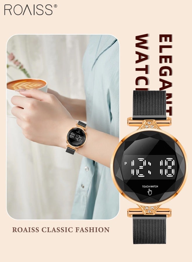 roaiss Women's LED Touch Screen Electronic Watch, Digital Display Round Dial, Multifunction Luxurious Waterproof Wristwatch as Gift for Women - Image 1