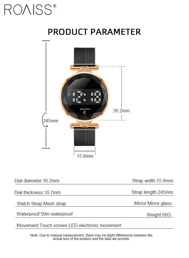 roaiss Women's LED Touch Screen Electronic Watch, Digital Display Round Dial, Multifunction Luxurious Waterproof Wristwatch as Gift for Women - Image 4